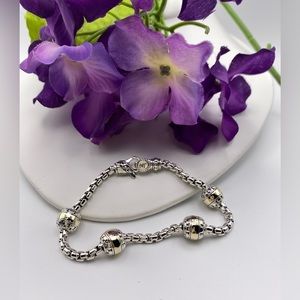 🌷JAI BY JOHN HARDY STERLING SILVER & 14K STATION BEAD BOX CHAIN BRACELET 3.7mm